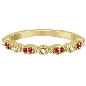 Anillo de Bodas de Oro Amarillo de 14k con Rubí y Diamante Marquesa, Anillos con Diamantes de 0.21ct - Product Image 1
