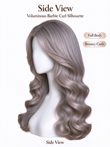 Peluca sintética larga ondulada color marrón ceniza para mujer, rizos voluminosos estilo <span class=keywords><strong>Barbie</strong></span>, peluca de moda en capas para uso diario y fiestas - Product Image 4