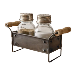 Galvanized Metal Flatware <b>Caddy</b> Basket with <b>Wooden</b> Handle for Picnics Dining and Kitchen Utensils Organizer - Product Image 1