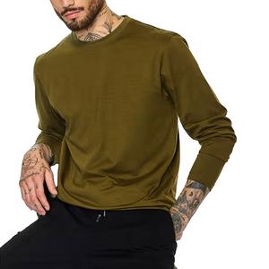 T-shirts en coton à manches longues vierges pour hommes prix d'usine en gros Logo personnalisé vêtements pour hommes col rond tissu doux t-shirt - Product Image 3