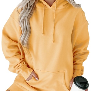 Vestido Sudadera con Capucha Oversize para Mujer, Color Liso, Forro Polar, Manga Larga, Bolsillos, Ropa de Otoño, Largo Regular, Material de Algodón - Product Image 6