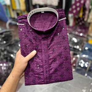 Kurta traditionnelle indienne en coton pour hommes pour les festivals et les célébrations imprimée à la main Taille adulte Occasions vêtements pakistanais - Product Image 1