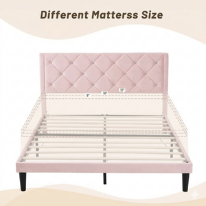 Lit plateforme capitonné de luxe moderne avec tête de lit haute à cannelures verticales, taille King, en tissu personnalisé pour hôtel, vente en gros - Product Image 2