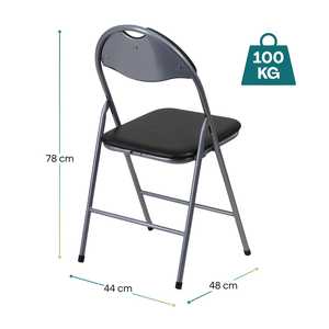 Chaise pliante mince noire 44x48x78 cm en métal PVC rembourré antidérapant pour la maison et les événements - Product Image 2