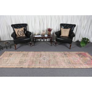 Tapis turc vintage de grande surface de 3.1x11,1 pieds, fait à la main, en laine beige rose, avec support rectangulaire abstrait pour décoration de couloir et de chambre - Product Image 2