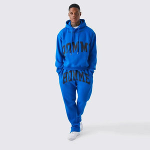 Men's Casual Hooded Polyester/Cotton <b>Blend</b> Fleece Jogger Set Solid Pattern Tracksuit Custom Logo Printed Eco-Friendly Windproof - Product Image 1