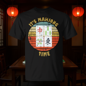 T-shirt de jeu de Mahjong rétro vintage, motif joueur de Mah-Jong chinois porte-bonheur, vêtement promotionnel de style vintage - Product Image 2