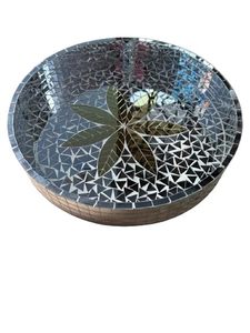 Plateau de service moderne en mosaïque noir fait main au design unique avec poignées, qualité alimentaire, ADIBA HOME DECOR Inde - Product Image 5