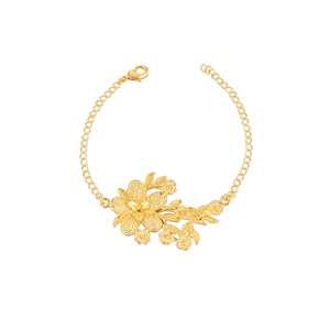 Pulsera de Eslabones de Latón Chapado en Oro, Joyería Moderna de Diseño Floral, Pulsera Personalizada para Mujer, Regalos de Aniversario - Product Image 1