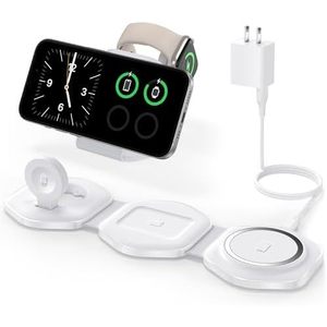 CINFII Estación de carga inalámbrica plegable 3 en 1 para iPhone, Apple Watch, Airpods, cargador de viaje rápido MagSafe, color blanco - Product Image 1
