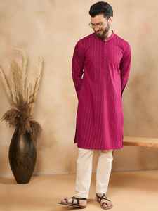 Nouvelle dernière broderie en viscose avec séquence fantaisie multicolore Collection Kurta pour hommes prêts à l'emploi - Product Image 5