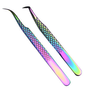 Pinzas de punta de fibra, pinzas de aislamiento curvo, pinzas para pestañas, agarre de diamante, trabajo de maquillaje de pestañas de acero inoxidable blanco de 90 grados - Product Image 3