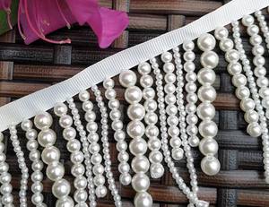 Frange de cocktail perlée faite à la main, 90 cm de long, 8 cm de large, perles de perles - Product Image 2