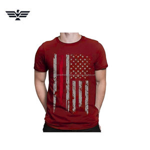 T-shirt décontracté à manches longues pour homme, motif drapeau américain vieilli, ligne bleue fine tricotée sur le devant, 100 % polyester, couleur unie - Product Image 1