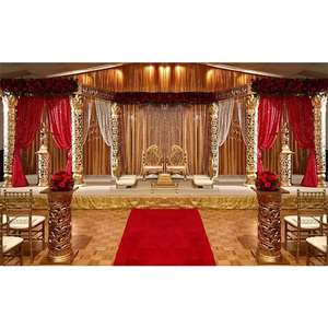 Impresionante 6-Pilar Gold Jali Wedding Mandap Decor Plan abierto Diseño Fibra Moderno Profesional para Big Fat Wedding Decoration - Product Image 1