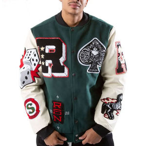 Chaqueta universitaria con letras de lana personalizada de alta calidad para hombre, cuero Real con cuello con capucha, bordado ligero de felpa suelta para invierno - Product Image 4