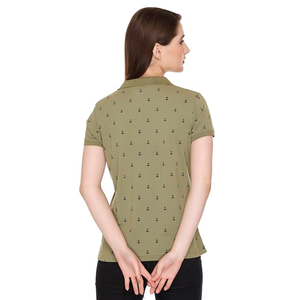 Femmes été coupe ajustée pour polo nouveauté à la mode imprimé col tournant respirant tricoté Design décontracté BD Style - Product Image 5