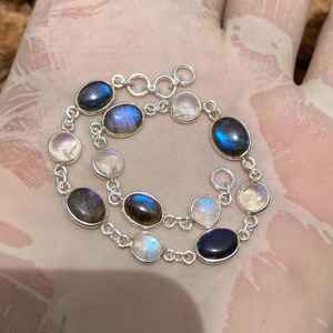 Moonstone And Labradorite <b>Bracelet</b> 925 Sterling Silver June Birthstone Handmade Unique Fashion Jewelry Gift For Women <b>Men</b> - Product Image 1