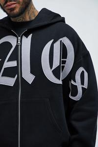 Customizable Stone-Washed silk screen printed Oversized Two-Way Zipper <b>Hoodie</b> boxy fit <b>y2k</b> streetwear for Men - Product Image 2