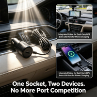 Cargador de Coche de Alta Resistencia 12V 24V con Cable USB C de 3.5M para Camiones, Flotas, Cámaras de Vehículos y Puertos USB para Teléfonos, Listo para Logotipo OEM Personalizado