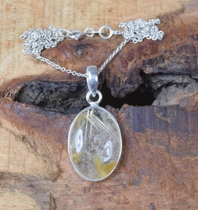 Forme ovale pendentif de mode doré rutile 925 en argent Sterling pendentif de pierres précieuses à la main bijoux concepteur pendentif cadeau pour elle - Product Image 4