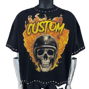 T-shirt personnalisé avec logo graphique, délavé à l'acide, pour homme, coupe oversize, grandes tailles, en coton épais, style vintage, technique de broderie - Product Image 1