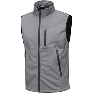 Chaleco sin mangas gris para hombre, resistente al viento, con cuello alto y bolsillos con cremallera, para uso informal al aire libre, temporada de otoño - Product Image 6