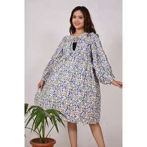 Robe courte en coton de style bohème tenue de créateur indienne faite à la main pour les femmes robe de soirée d'été ou haut ethnique élégant - Product Image 3