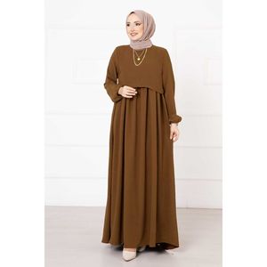 Robe Hijab Marron Style Boléro avec Taille Empire – Élément de Mode Simple - Product Image 1