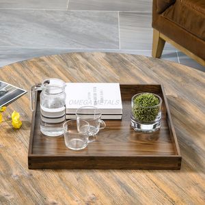 Juego de bandejas de madera de alta calidad en un rico color Acacia con forma cuadrada y diseño elegante perfecto para servir y decorar con estilo - Product Image 3