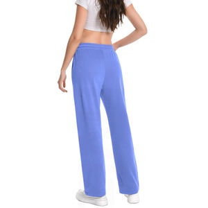 Pantalons de survêtement pour femmes de haute qualité, style ample évasé, streetwear léger, taille élastique, poches latérales, matière 100% coton - Product Image 2