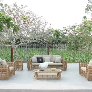 Modern Outdoor Poly Bamboo Wicker Aluminum Frame Customized Sofa Sets For Leisure Hotel Villa Patio Balcony Use