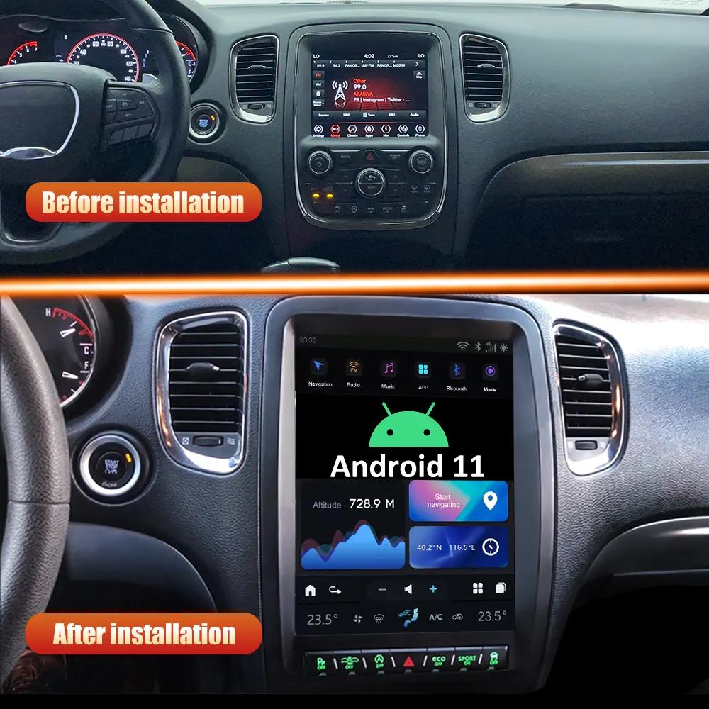 Aucar 12.1 "Dodge Durango2014-2020カーマルチメディアDVDプレーヤーGPSナビゲーションステレオ用の最新のAndroid11テスラスタイルカーラジオ