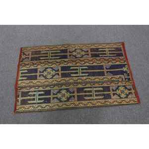 Alfombra Turca Vintage, Alfombra Pequeña de 2.3x3.5 pies, Alfombra Azul Abstracta - Product Image 2