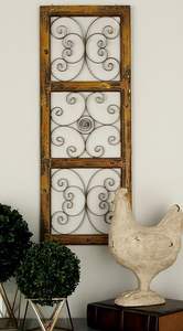 Ventana de desplazamiento de madera Inspirada en la decoración de la pared con relieve de desplazamiento de metal 14 "x 1" x 36 ", marrón - Product Image 3