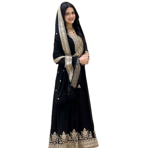 Vestido de Novia Estilo Walima, Traje de Boda Especial, Tela de Georgette Sintética con Estampado Floral, Anarkali Salwar Kameez Largo hasta el Suelo / Ropa Étnica - Product Image 1