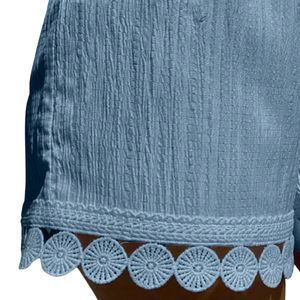 Shorts Casuales de Cintura Alta para Mujer, con Textura, Cordón Elástico, Shorts de Playa de Verano, con Ribete de Encaje Festoneado, Ajuste Holgado, Estilo Algodón - Product Image 5