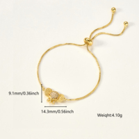 Bracciali a catena Bolo regolabili in ottone placcato oro 18 carati con ciondoli a forma di elefante portafortuna con pavé di zirconi, all'ingrosso