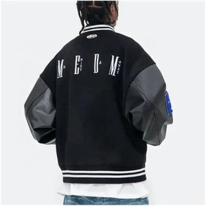 แจ็กเก็ตเบสบอลวิทยาลัยสำหรับผู้ชายแจ็กเก็ตเสื้อแขนยาวหนังปักลาย - Product Image 6