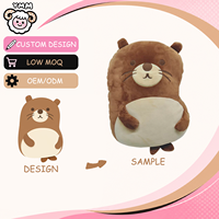 Coussin en peluche Otter marron personnalisé, écologique, motif animal de dessin animé mignon, rembourré en coton PP doux, avec visage brodé, pour la décoration intérieure et les cadeaux