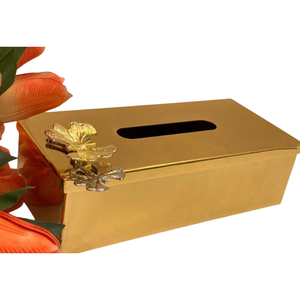 Handcrafted Premium Modern Rectangle Shape Gold Metal Eco-friendly Tissue <b>Storage</b> <b>Box</b> Exclusive Quality <b>Floral</b> Accent Hotel - Product Image 6