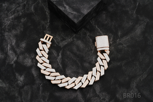 Bracelet cubain de luxe en diamant, 14 mm, 6-9 pouces, argent bicolore plaqué or rose, certifié or 14 carats, style hip-hop glacé, unisexe - Product Image 3