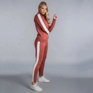 ชุดกีฬาสำหรับผู้หญิงชุดวอร์มมีซิปแบบเข้ารูปโลโก้ตามสั่งชุดกีฬาผ้าโพลีเอสเตอร์ลายทางด้านข้างเปิดไหล่ - Product Image 3