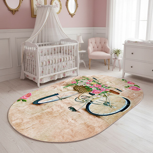 Alfombra Infantil Ovalada Roma con Estampado Digital Floral de Bicicleta, Alfombra Decorativa para Dormitorio de Niña, Sala de Juegos, OEM ODM - Product Image 4