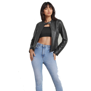 <b>Genuine</b> <b>Leather</b> <b>Jacket</b> for Women Custom | Elegant Slim Fit Ladies Coat | OEM ODM Wholesale Manufacturer Supply - Product Image 3