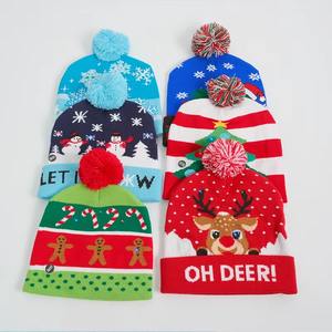 Bonnets en tricot de Noël, motifs variés, flocon de neige, arbre, bonhomme de neige, pompons, chapeaux chauds d'hiver, vacances, 100% acrylique, unisexe, vêtements festifs - Product Image 3