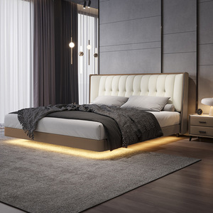 Italian Style King Size Leather <strong>Bed</strong> with Upholstered Headboard Light Luxury Minimalist Design for Master Bedroom or <strong>Guest</strong> Room - Product Image 3