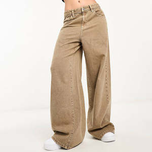 Jeans en denim à jambes larges, taille haute, coupe ample, mode féminine, streetwear décontracté, style vintage, jeans en coton, fournisseur OEM - Product Image 1