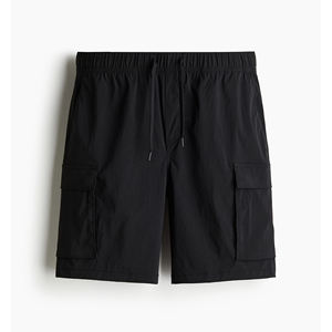 กางเกงขาสั้นผ้ายีนส์ทรงหลวมสำหรับผู้ชายผ้าคอตตอนสีดำแบบปรับแต่งได้สำหรับผู้ชาย - Product Image 1