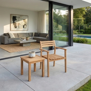 Fauteuil d'extérieur en bois de teck naturel à lattes, chaise de salle à manger en bois pour patio, mobilier de décoration de salle, design artistique pur - Product Image 2